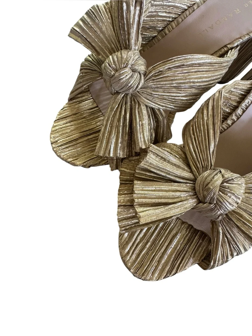 Loeffler Randall Penny Gold Pleated Bow Heel 6.5